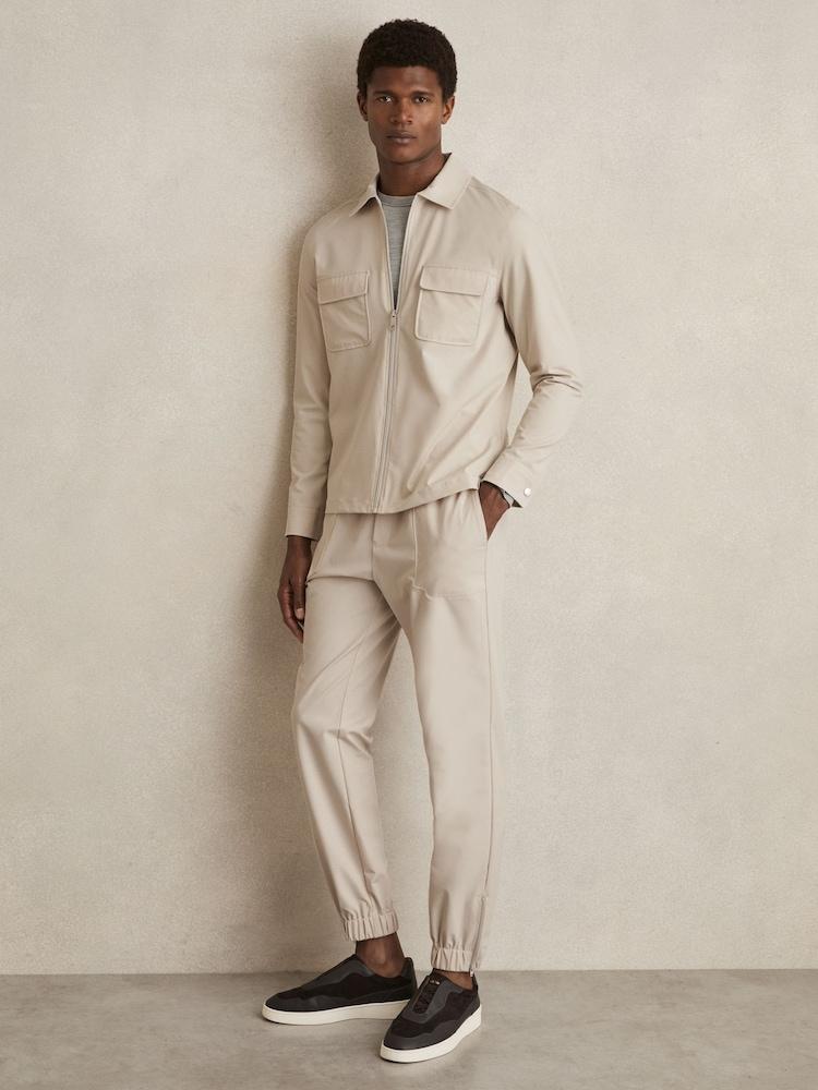 reiss Stretch-Nylon Cuff Trousers in Stone