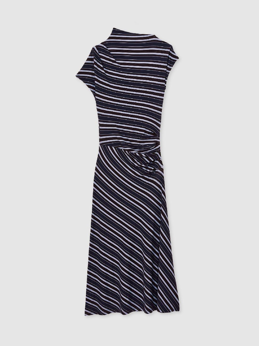 Reiss Stripe-Print Draped Midi Dress In Blue