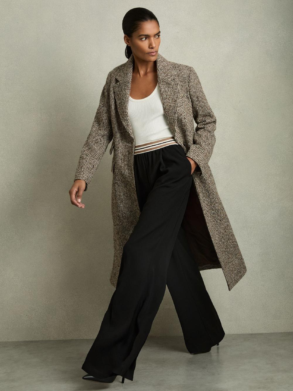 Reiss Stripe-Waistband Wide-Leg Trousers In Black