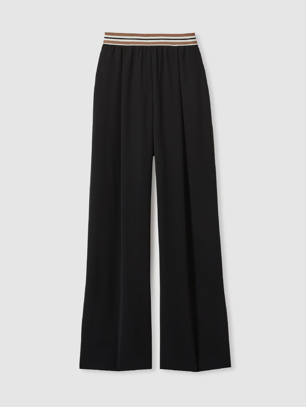 Reiss Stripe-Waistband Wide-Leg Trousers In Black
