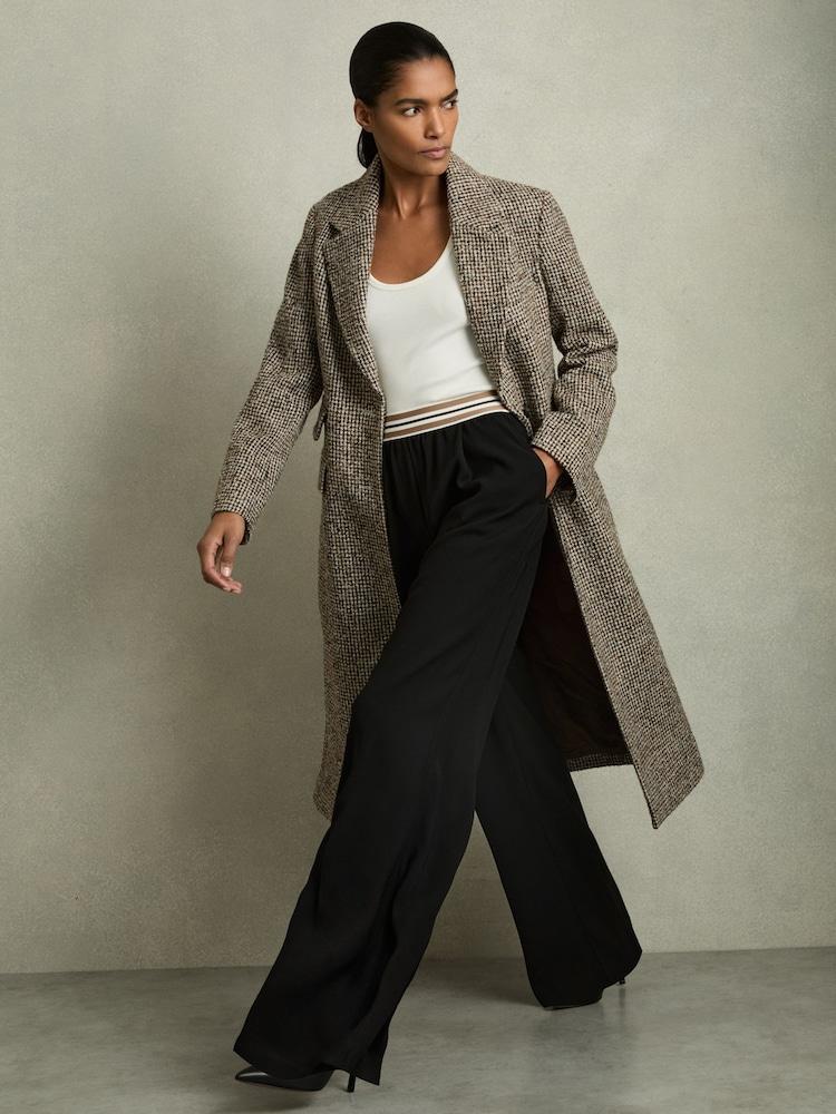reiss Stripe-Waistband Wide-Leg Trousers in Black