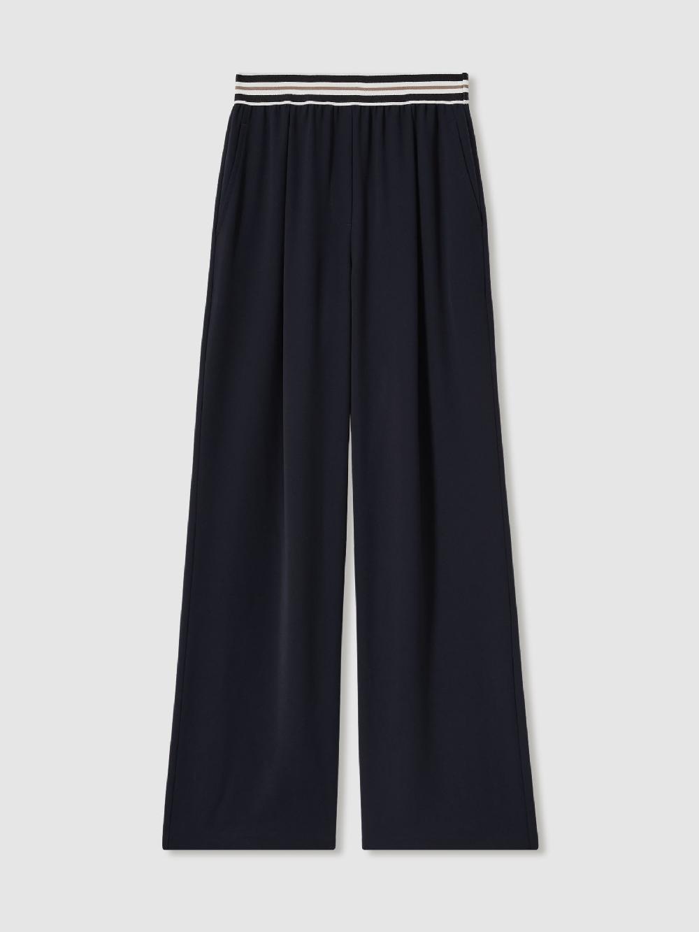 Reiss Stripe-Waistband Wide-Leg Trousers In Navy