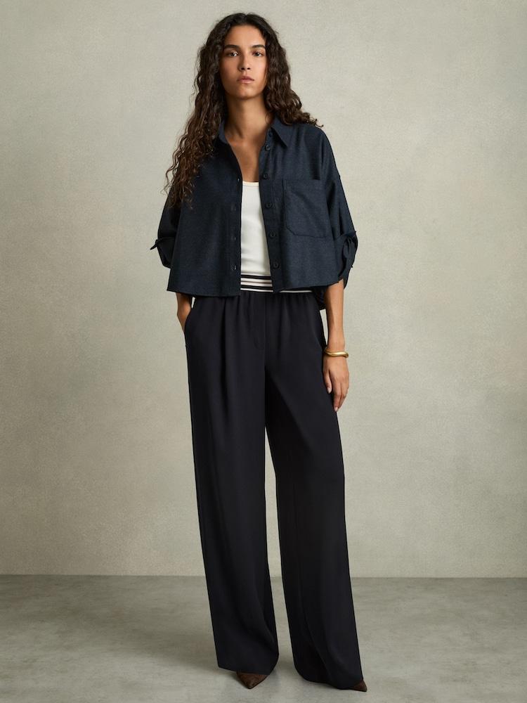 reiss Stripe-Waistband Wide-Leg Trousers in Navy