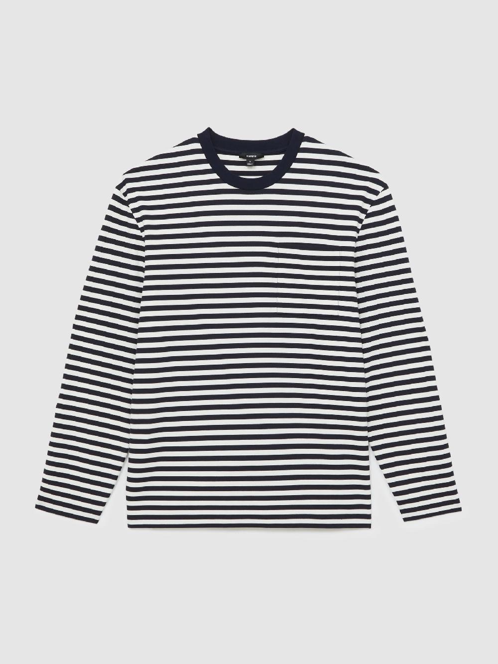 Reiss Striped Crew-Neck T-Shirt In Navy/White