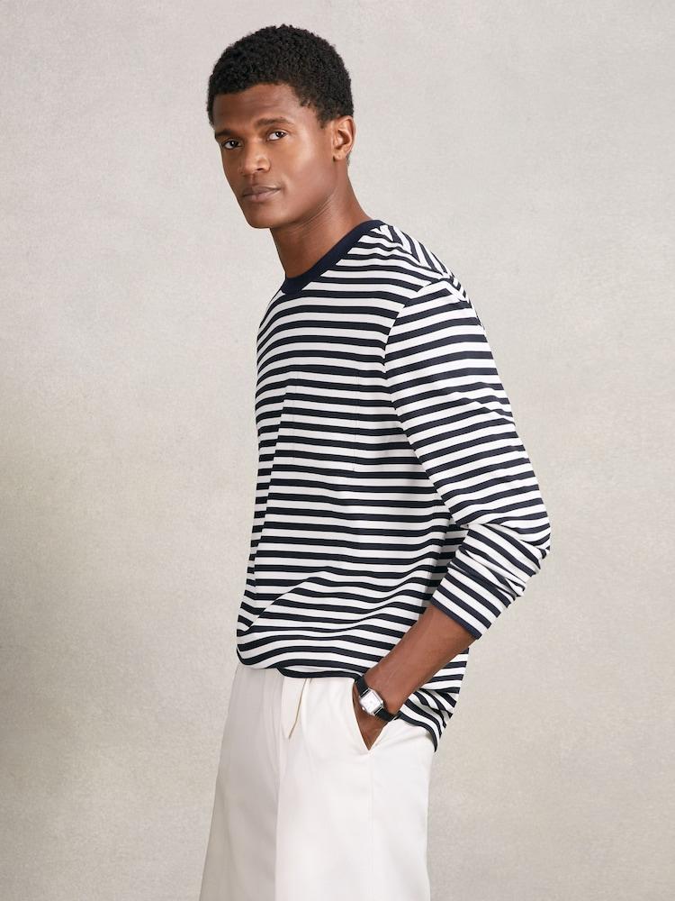 reiss Striped Crew-Neck T-Shirt in Navy/White