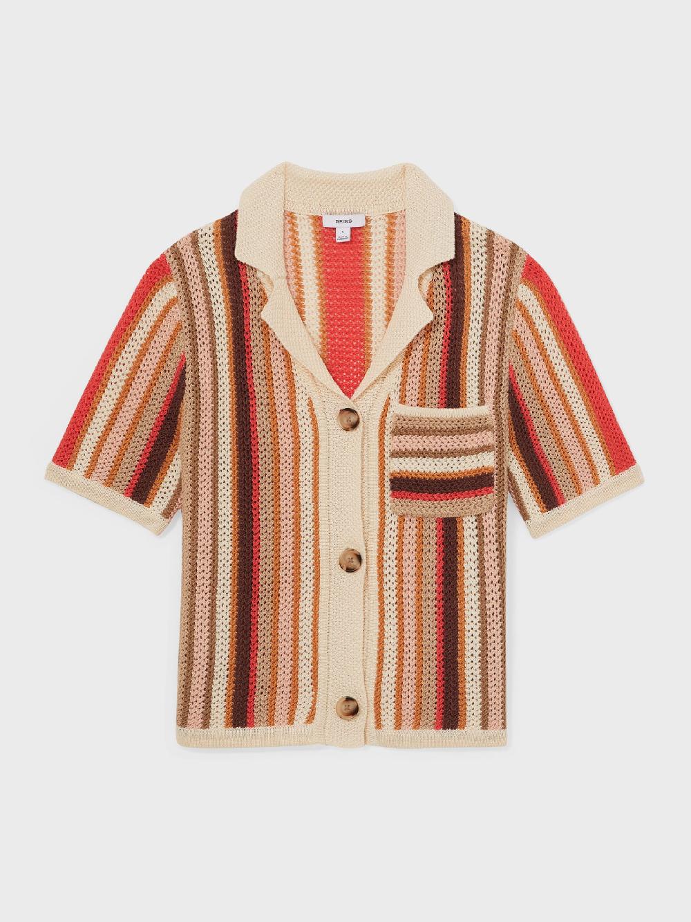 Reiss Striped Knit Shirt In Coral