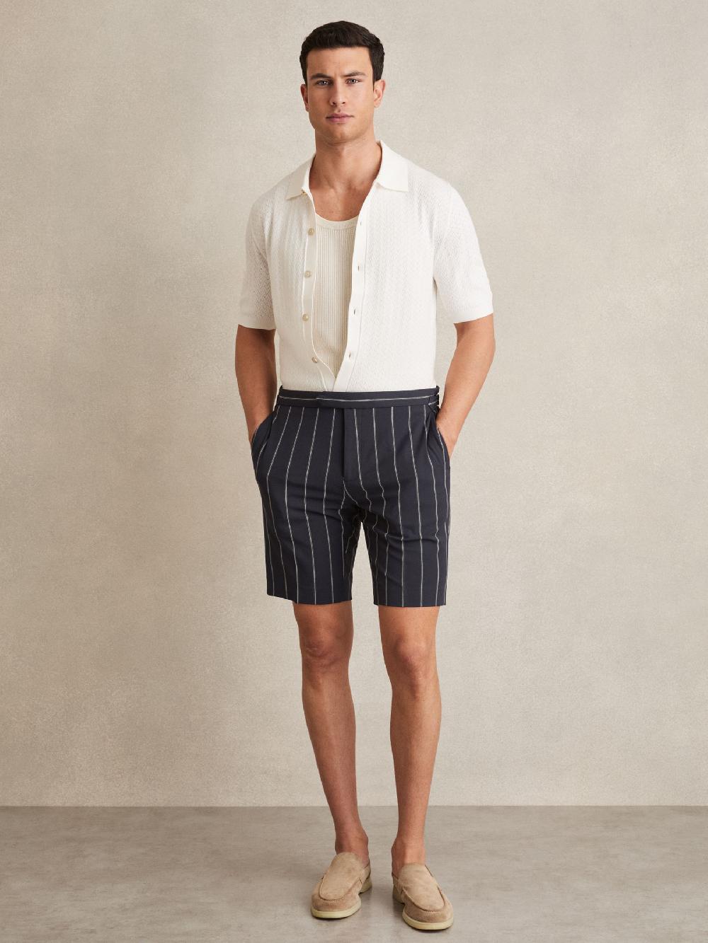 Reiss Striped Side-Adjuster Shorts In Navy