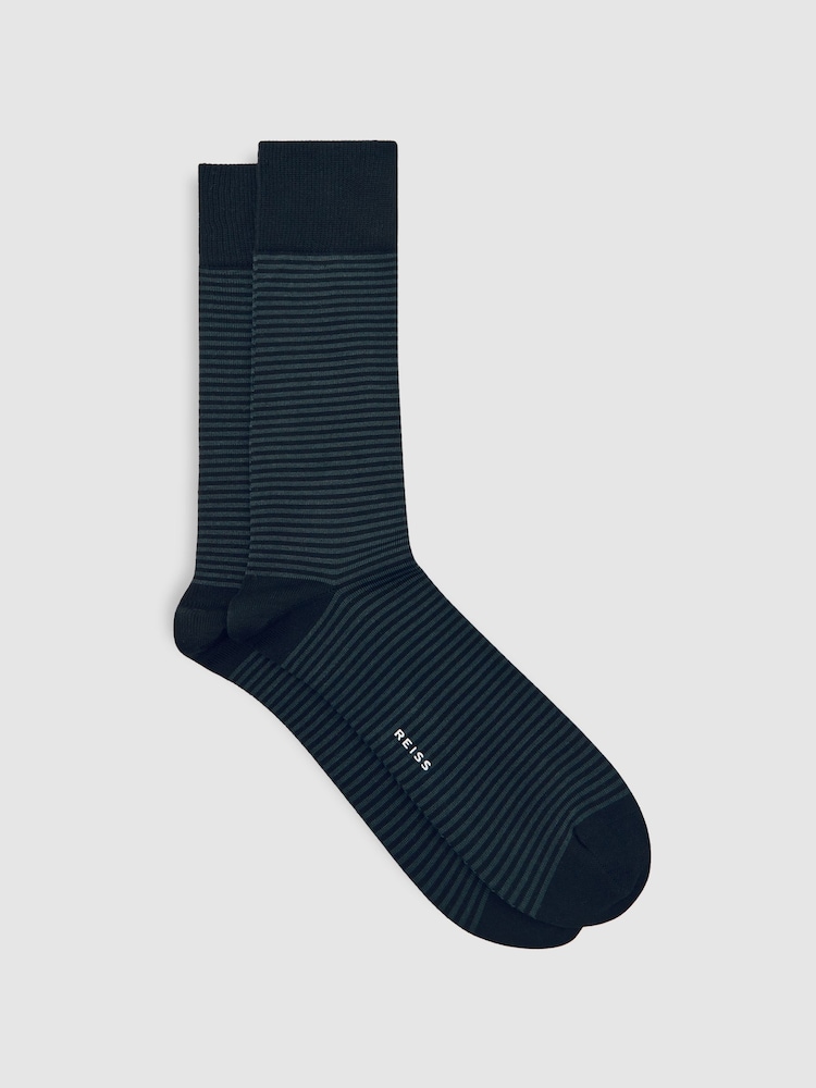 reiss Striped Socks in Black/Dark Green