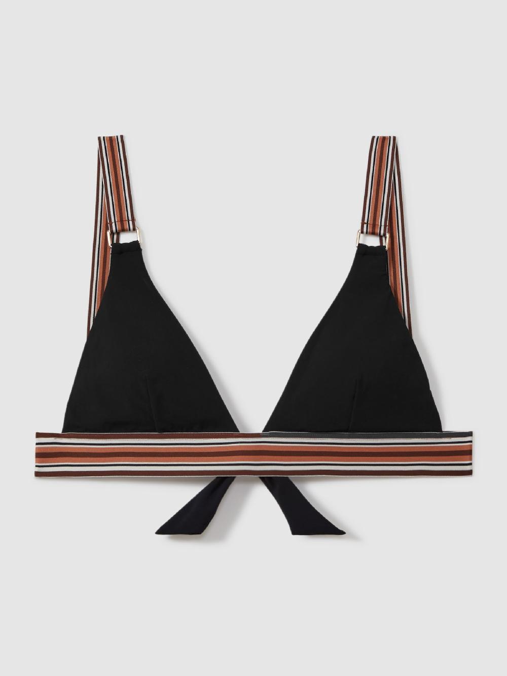 Reiss Striped Strap Bikini Top In Black/Brown