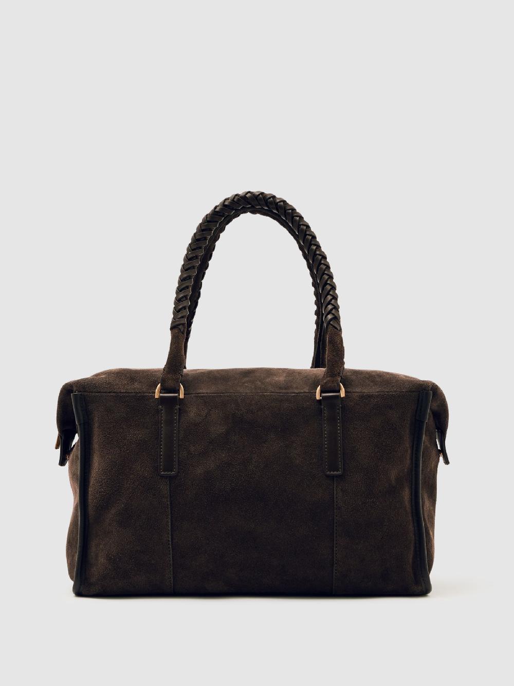 Reiss Suede Braided-Strap Bowling Bag In Chocolate