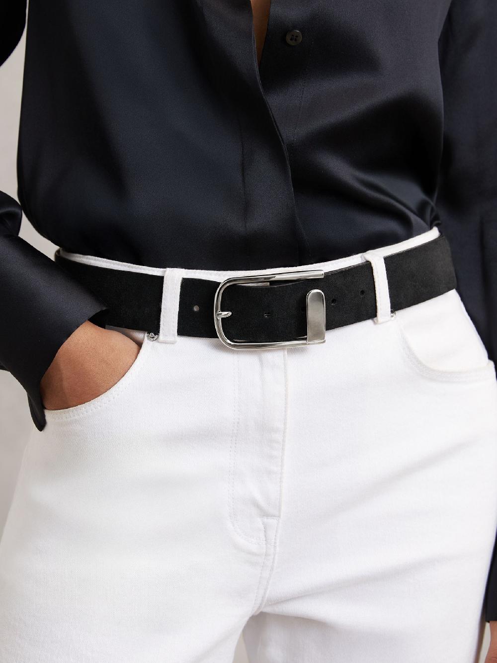 Reiss Suede Half Keeper Belt In Black