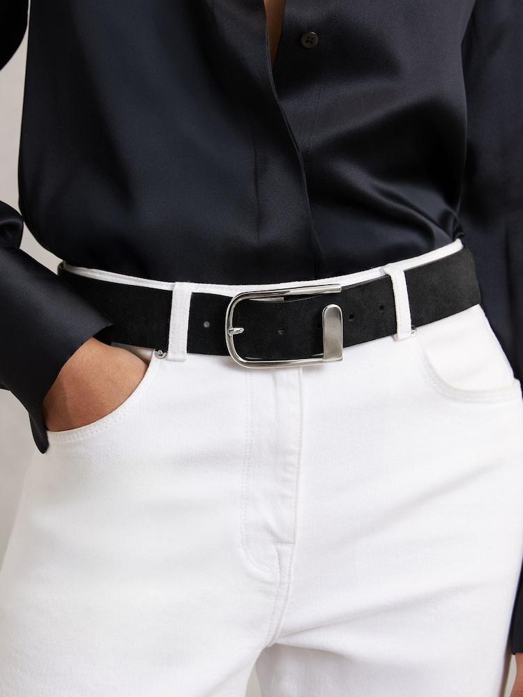 reiss Suede Half Keeper Belt in Black