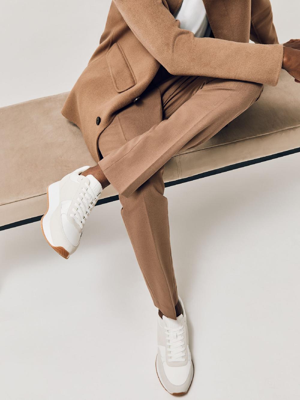 Reiss Suede Lace-Up Running Trainers In White