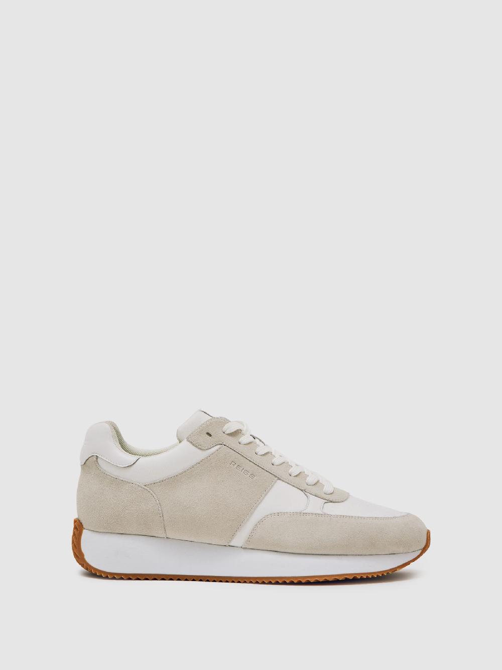 Reiss Suede Lace-Up Running Trainers In White