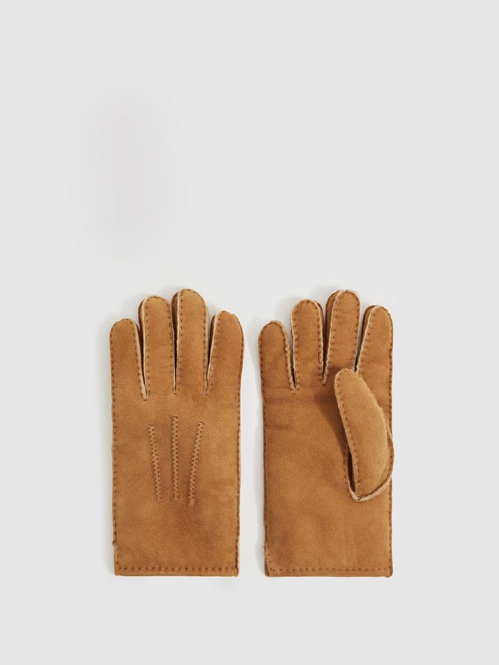 Reiss Suede Shearling Gloves In Tan