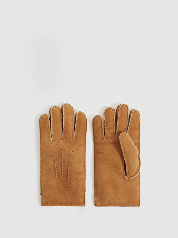 reiss Suede Shearling Gloves in Tan