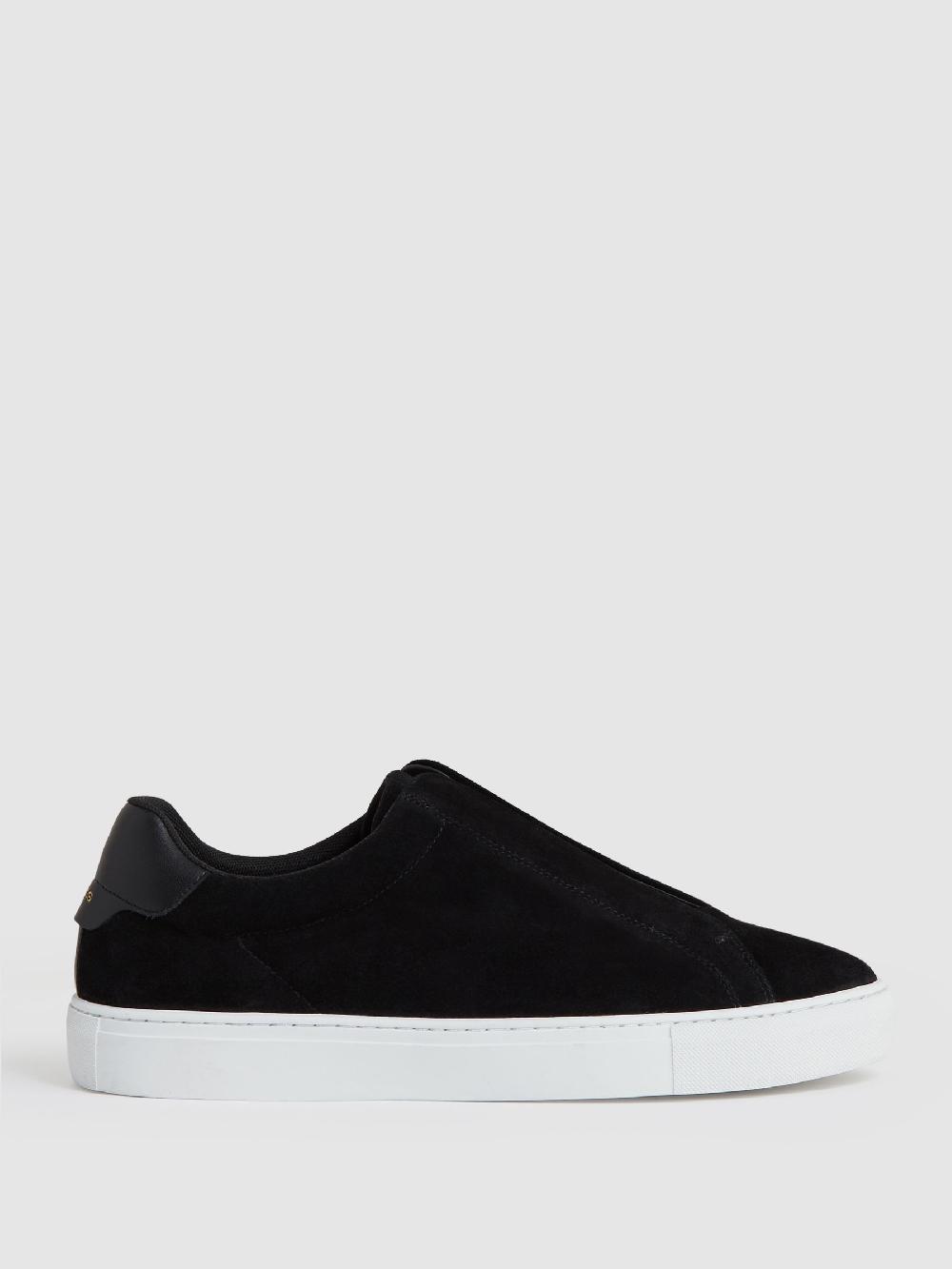 Reiss Suede Slip-On Elasticated Trainers In Black