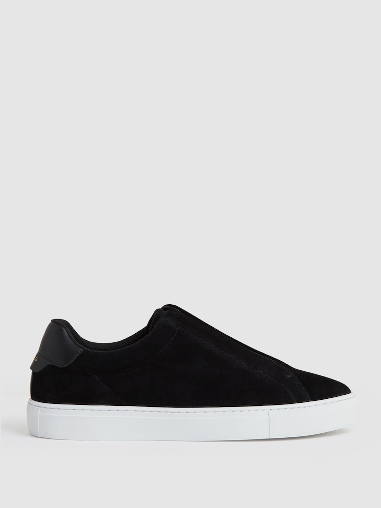 reiss Suede Slip-On Elasticated Trainers in Black