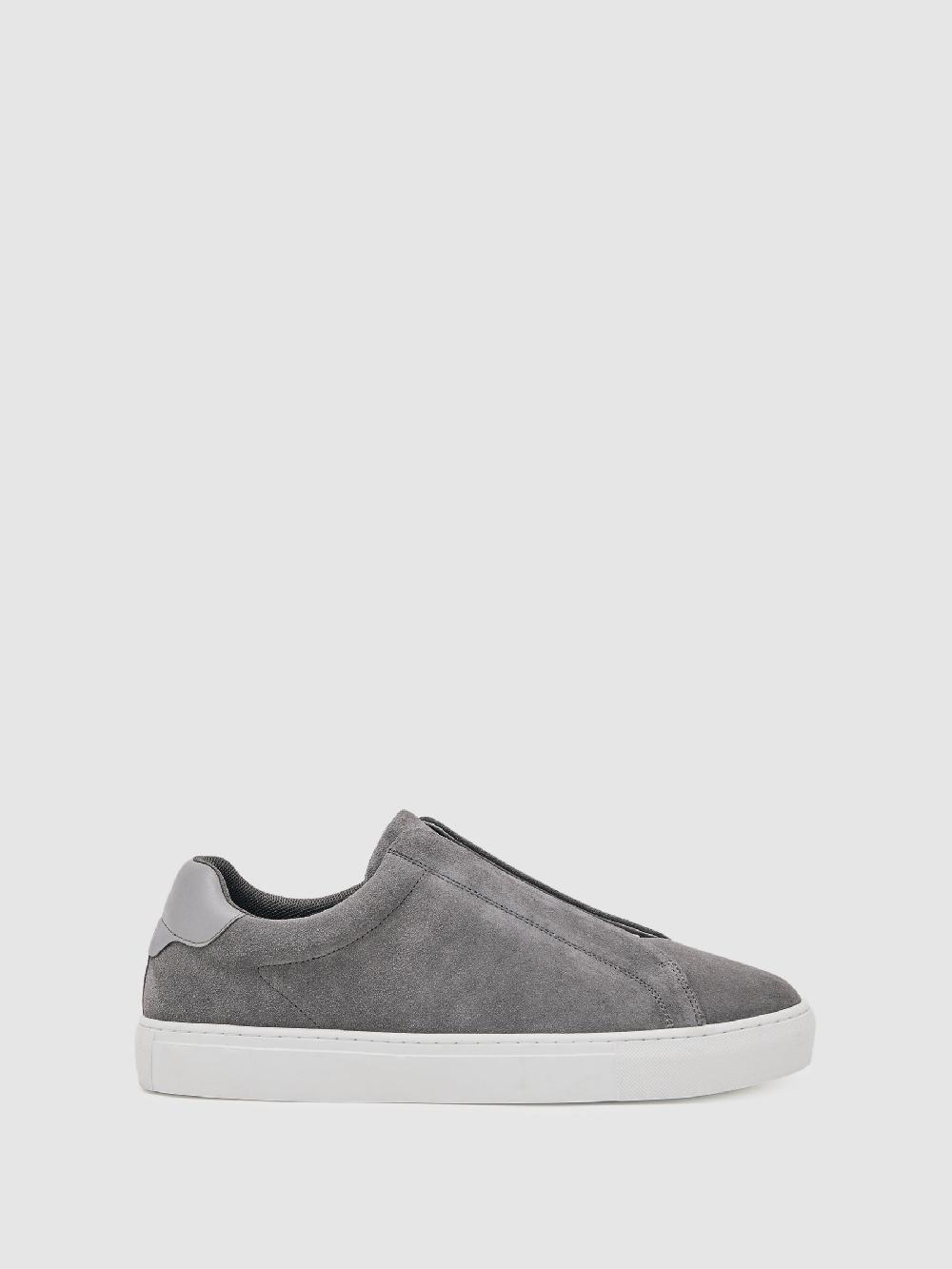 Reiss Suede Slip-On Elasticated Trainers In Grey
