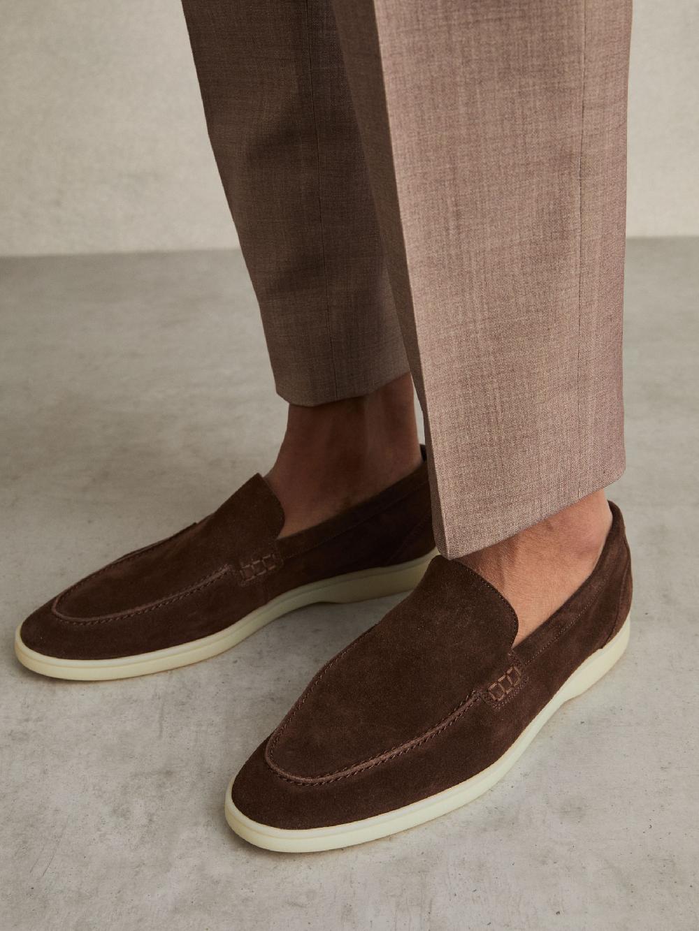 Reiss Suede Slip-On Loafers In Brown
