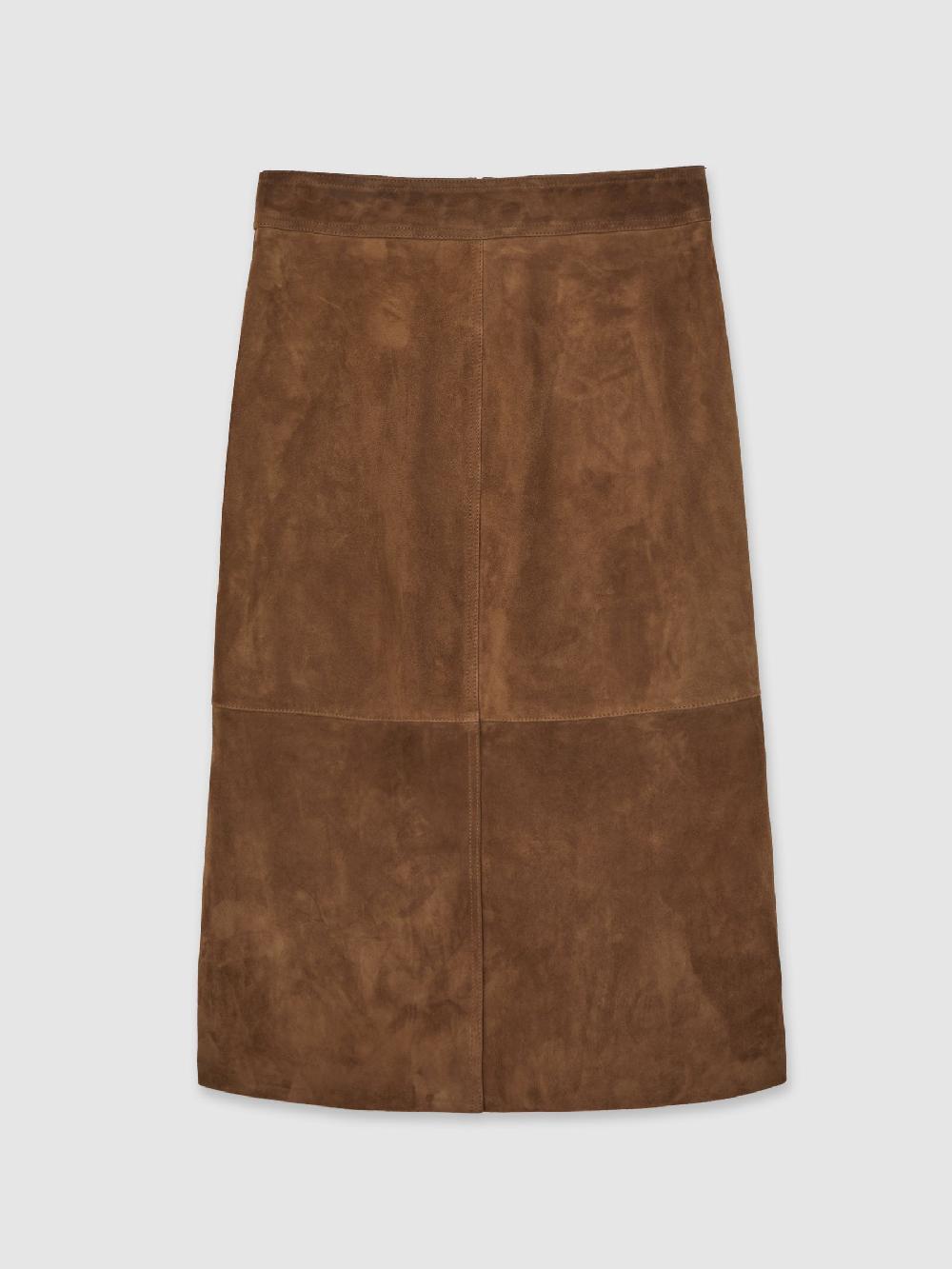 Reiss Suede Straight-Fit Midi Skirt In Tan Brown