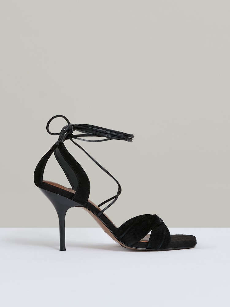 reiss Suede Strappy Heeled Sandals in Black