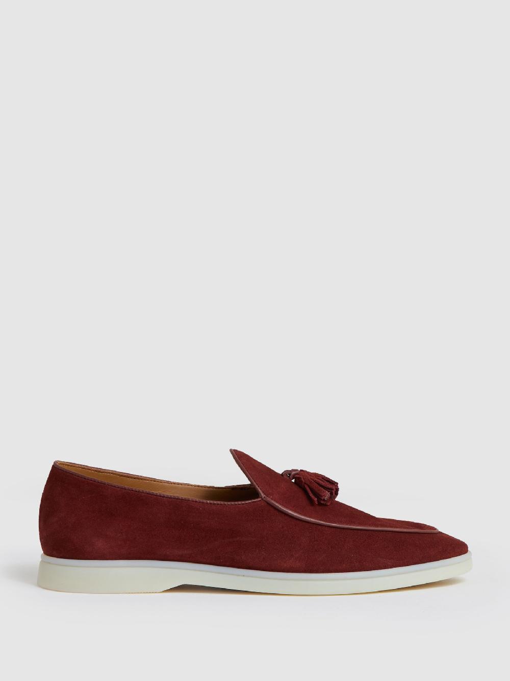 Reiss Suede Tassel Loafers In Maroon Red