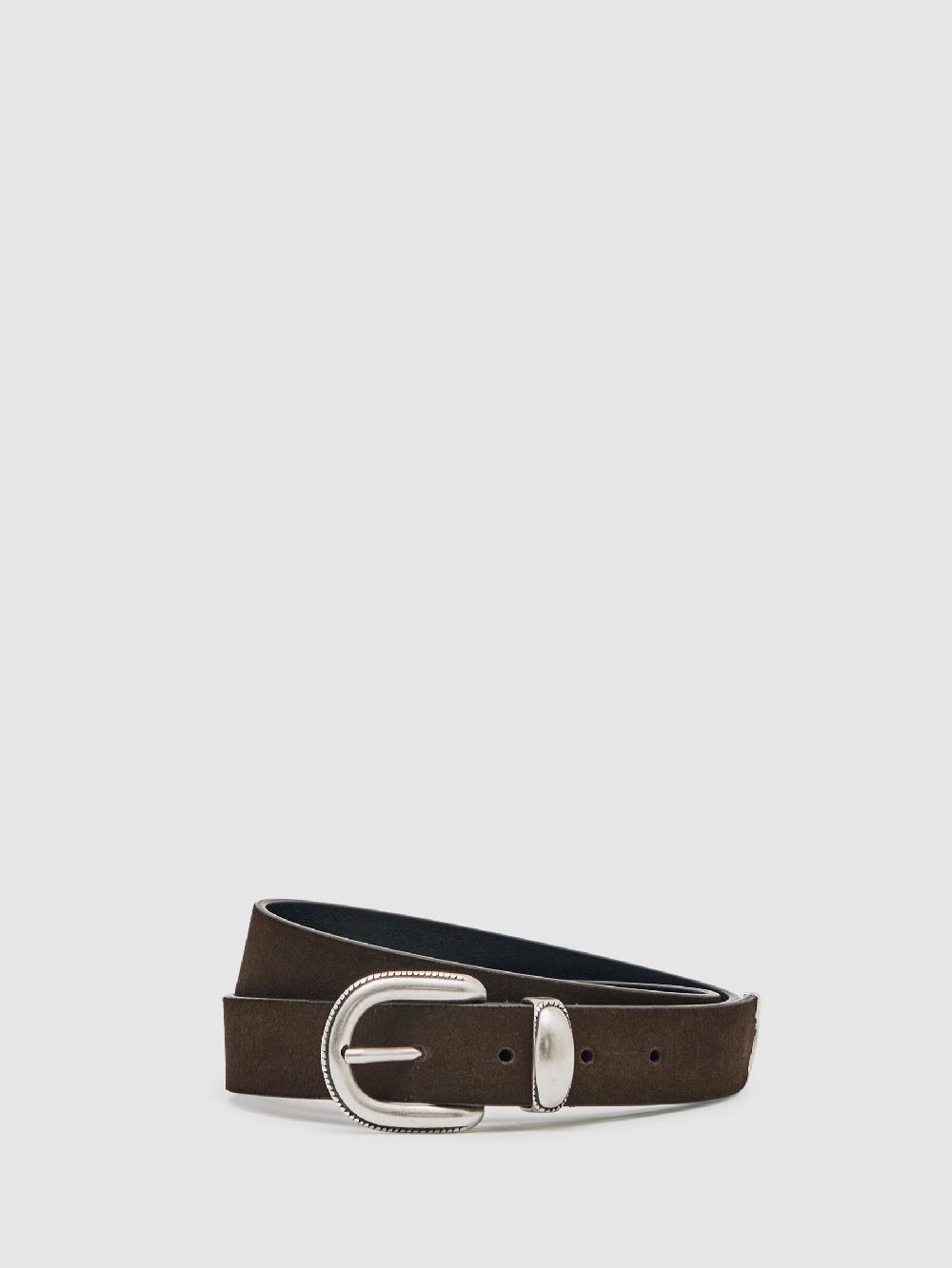 Reiss Suede Western-Style Belt In Dark Brown
