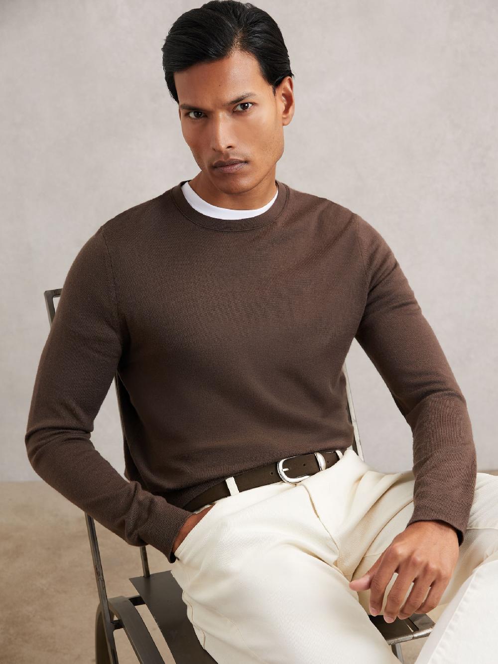 Reiss Suede Western-Style Belt In Dark Brown