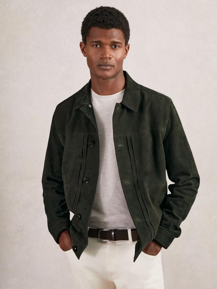 reiss Suede Worker Jacket in Dark Green