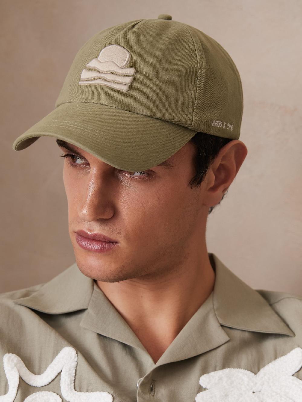 Reiss Sunset-Embroidered Cap In Washed Sage
