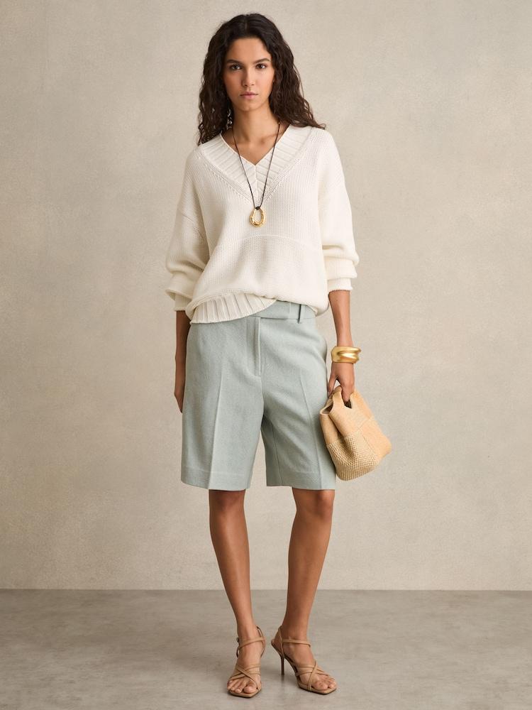 reiss Tailored Bermuda Shorts with Linen in Blue