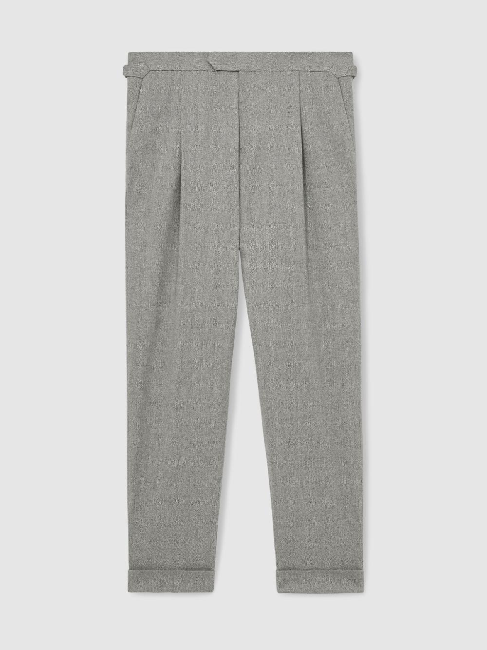 Reiss Tailored-Fit Herringbone Trousers In Grey