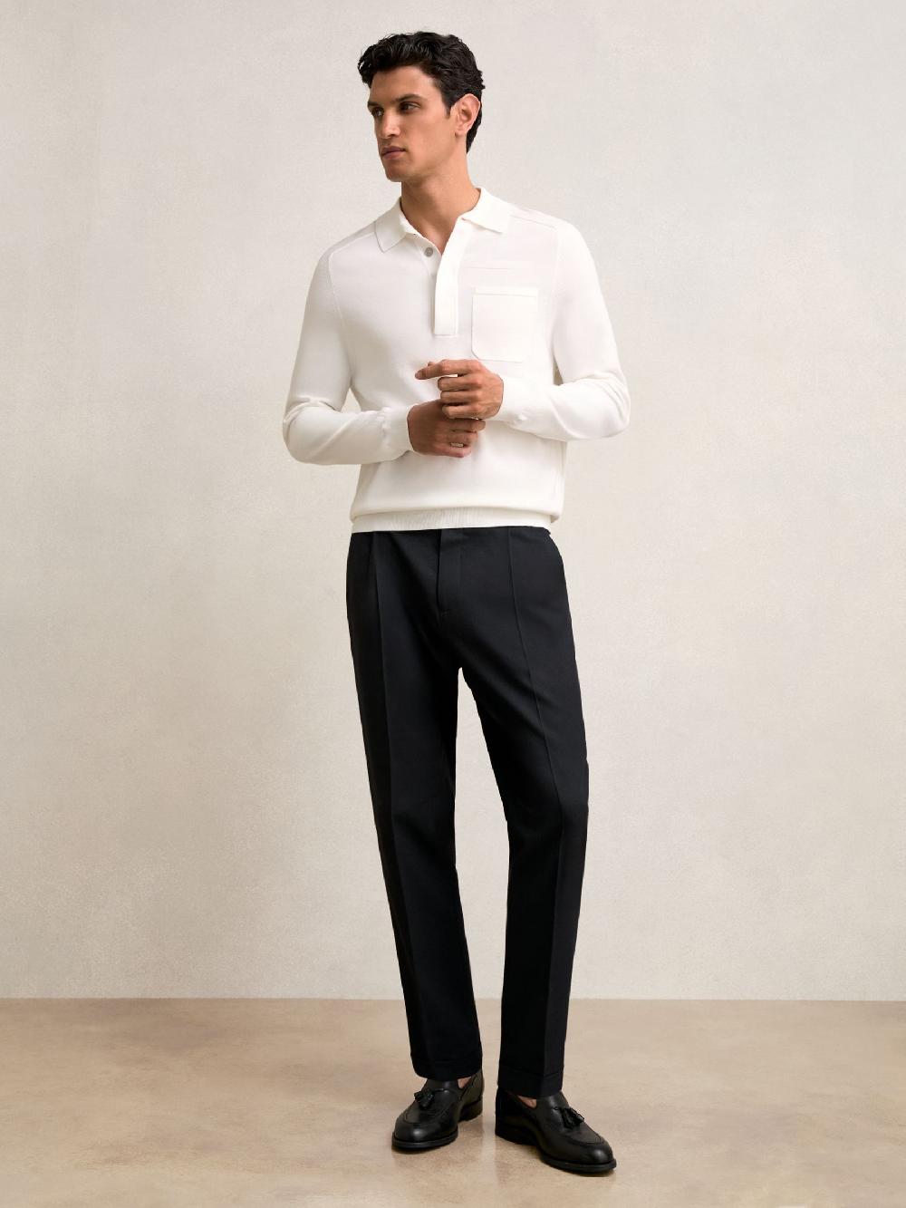 Reiss Tailored-Fit Herringbone Trousers In Navy