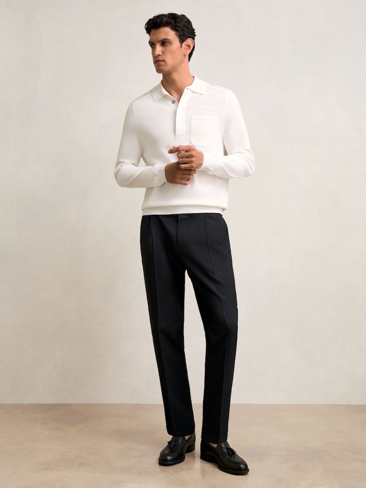reiss Tailored-Fit Herringbone Trousers in Navy