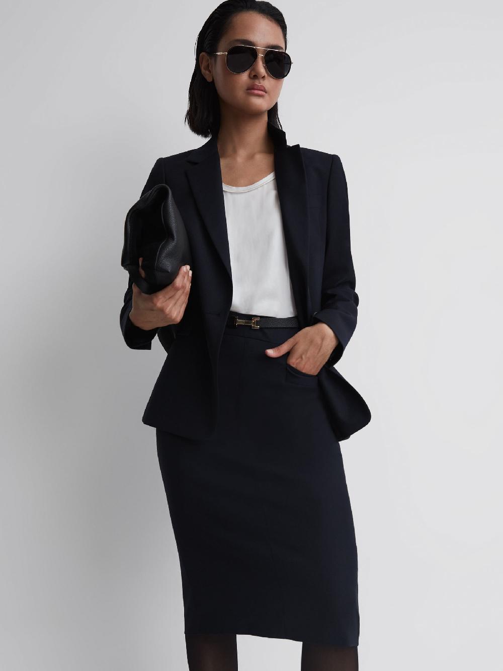 Reiss Tailored Pencil Skirt In Navy