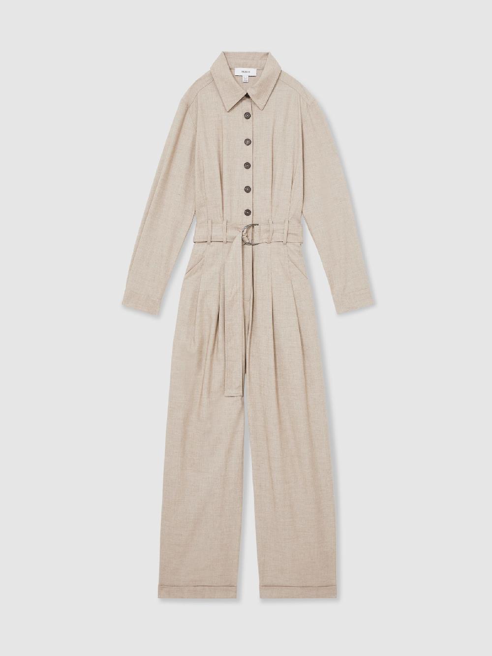 Reiss Tailored Wide Leg Jumpsuit In Neutral