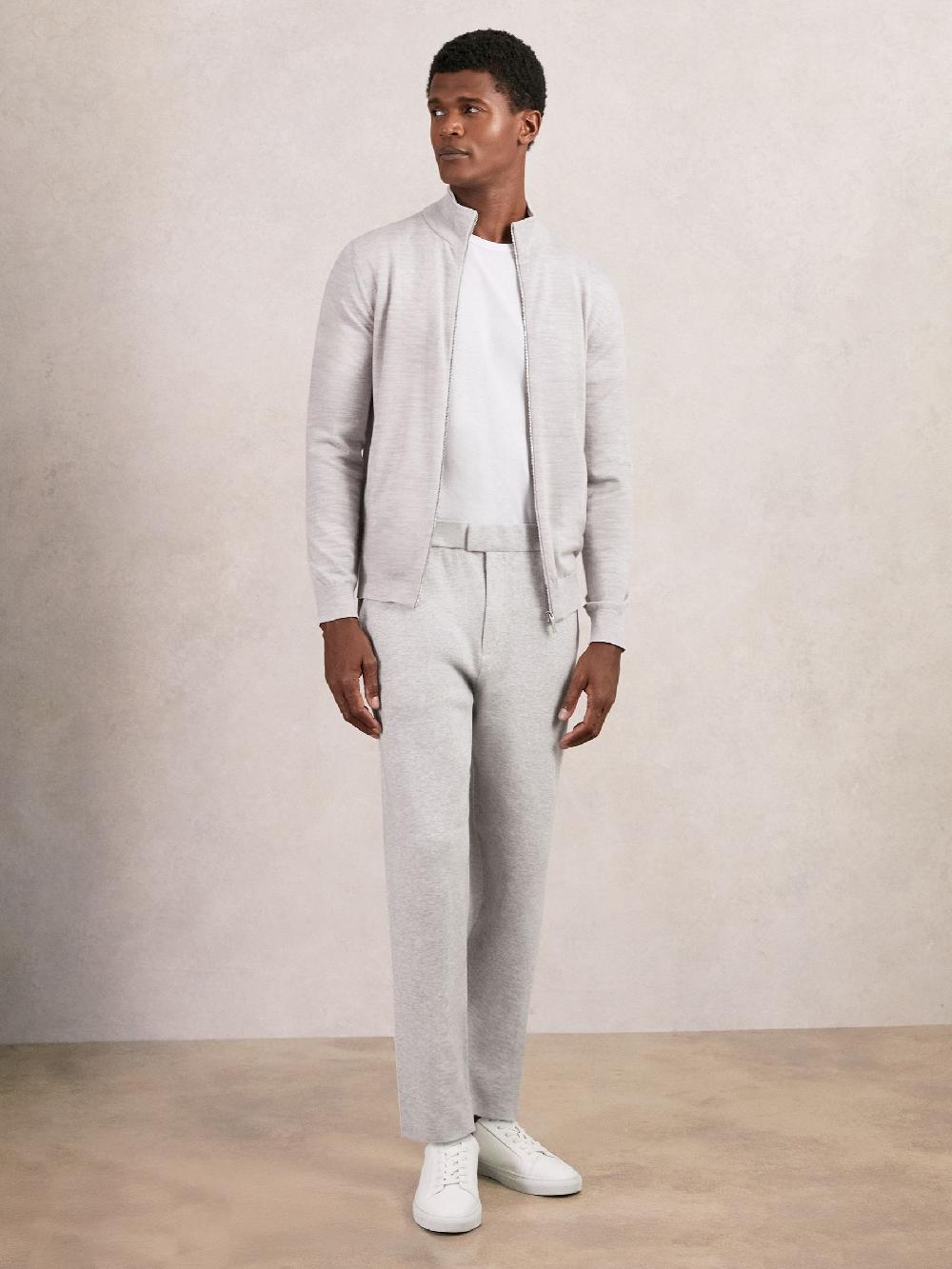 Reiss Tapered Fit Knitted Trousers In Soft Grey