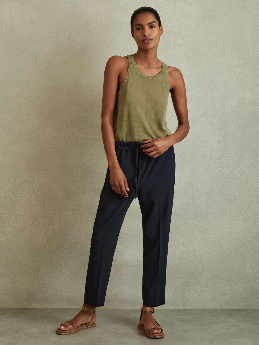 Reiss Tapered Pull On Trousers In Navy