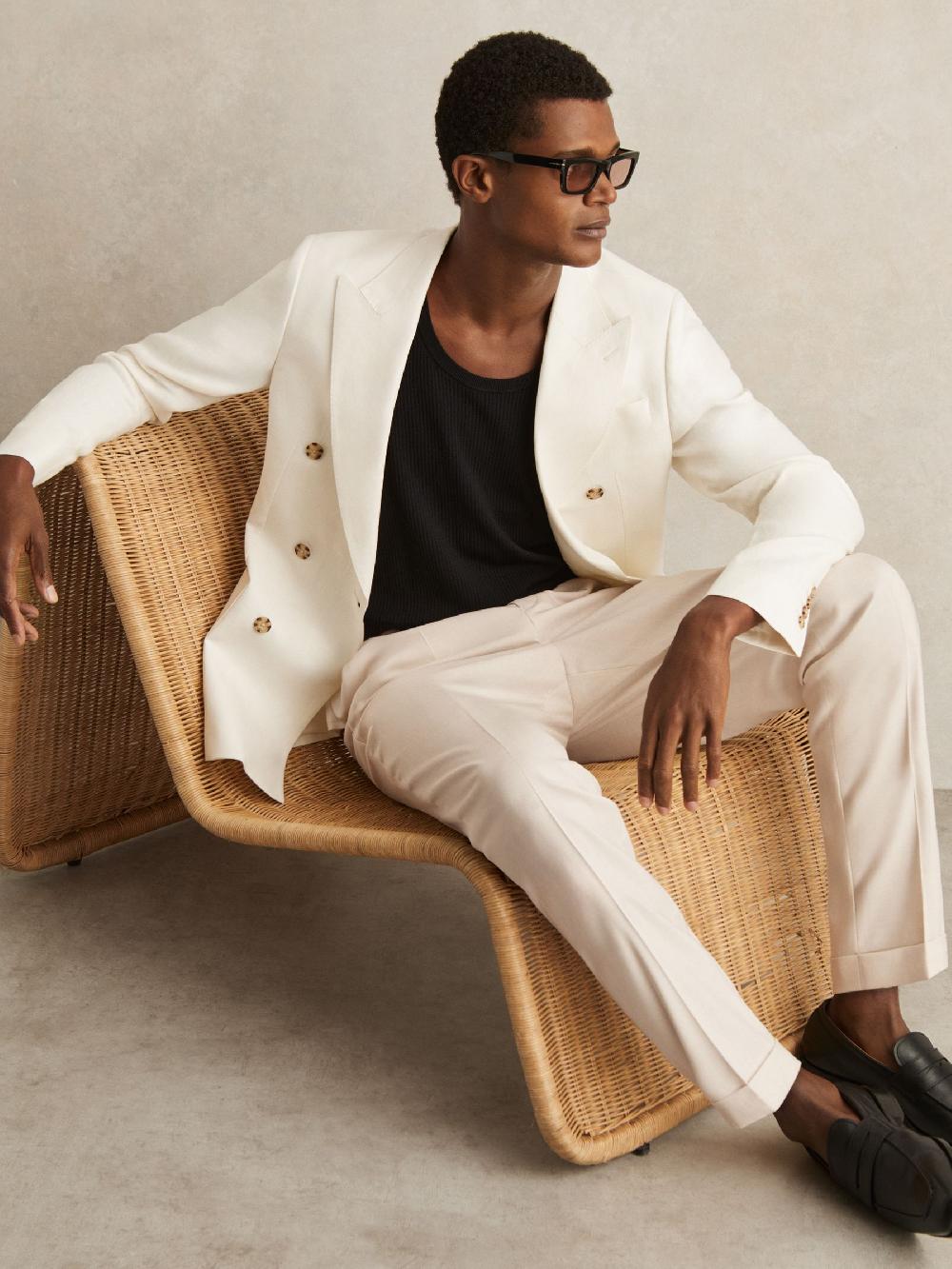 Reiss Tapered Turn-Up Trousers In Ecru