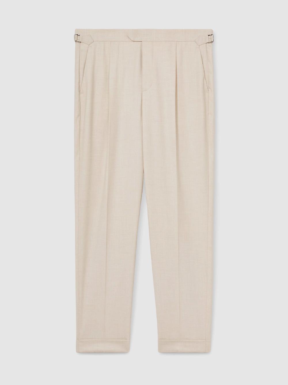 Reiss Tapered Turn-Up Trousers In Ecru