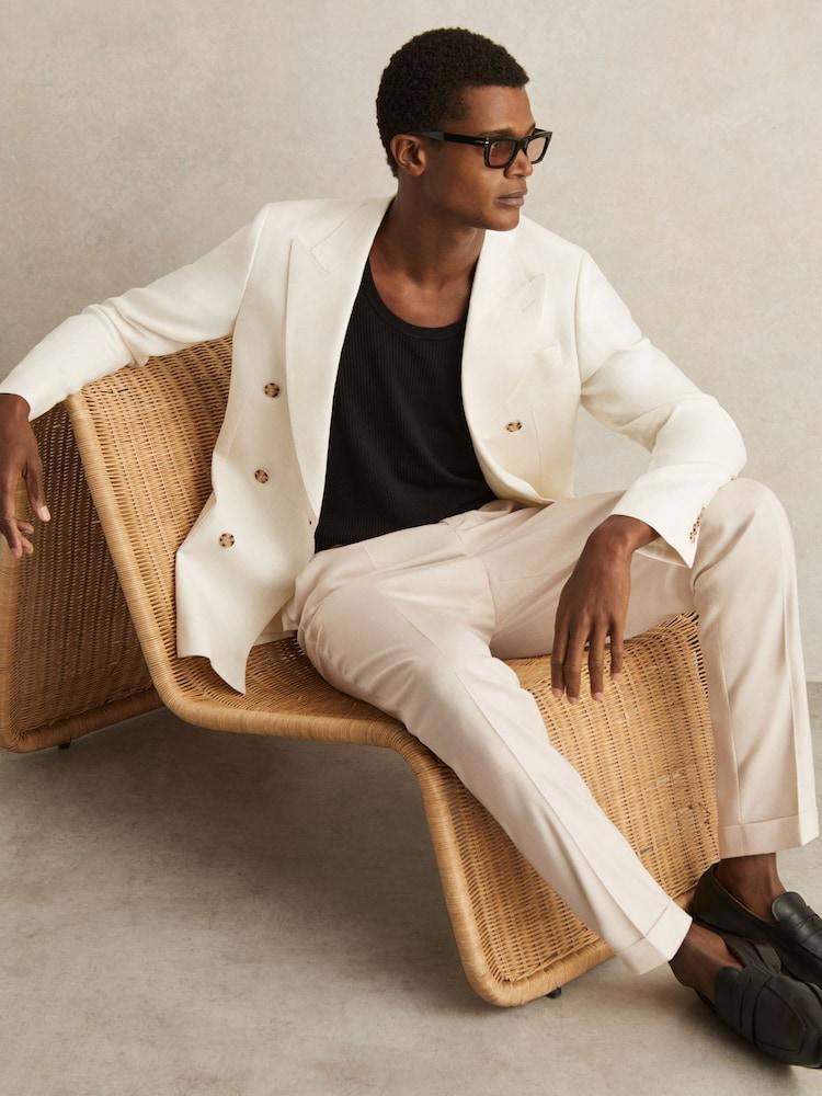 reiss Tapered Turn-Up Trousers in Ecru