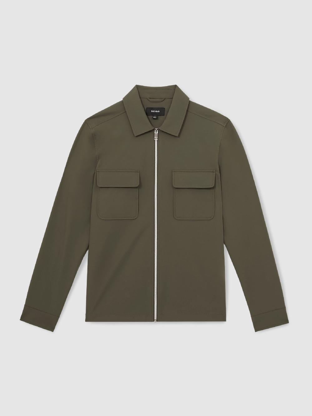 Reiss Technical Zip-Through Overshirt In Green