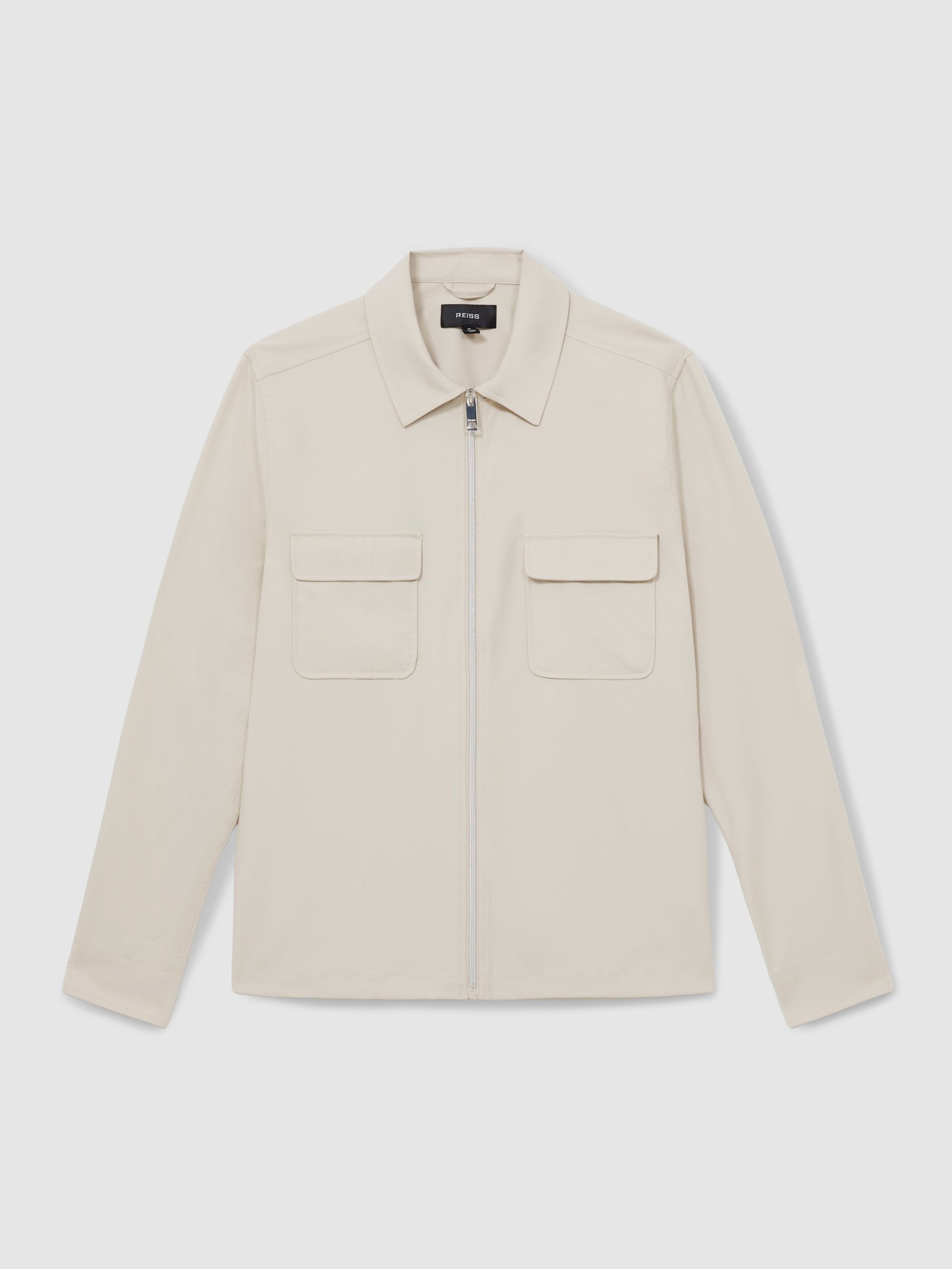 Reiss Technical Zip-Through Overshirt In Stone