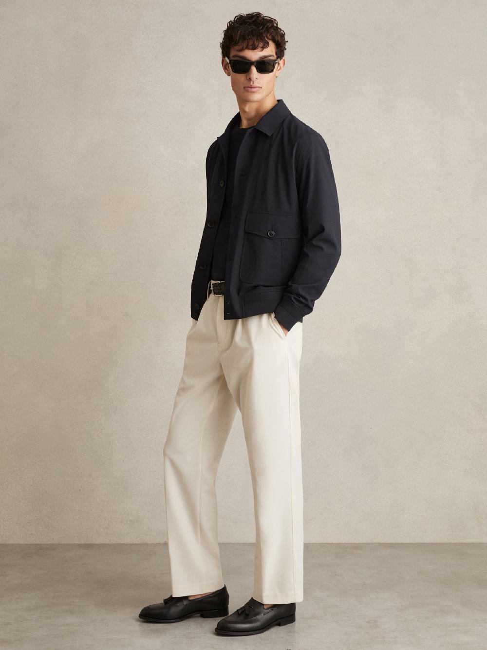 Reiss Textured Blouson Jacket In Navy