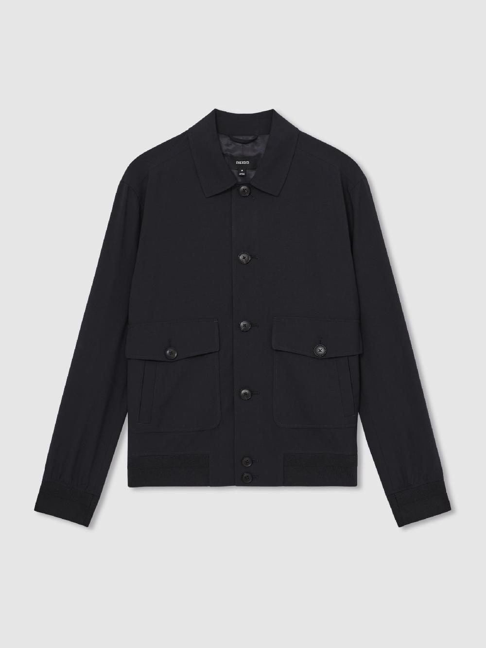Reiss Textured Blouson Jacket In Navy