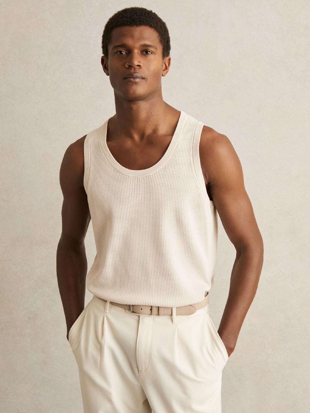 Reiss Textured Crew Neck Ribbed Vest In Off White