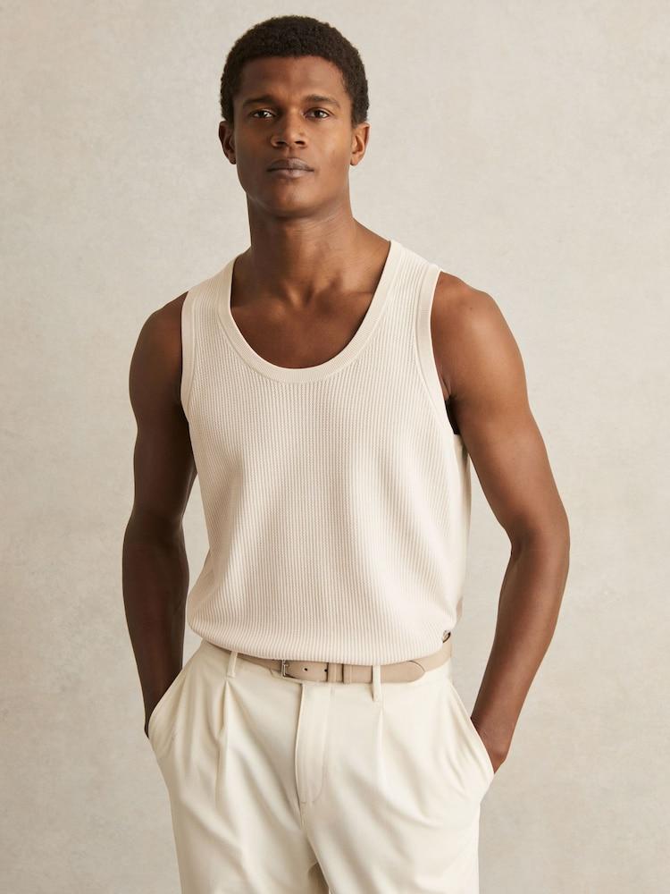 reiss Textured Crew Neck Ribbed Vest in Off White