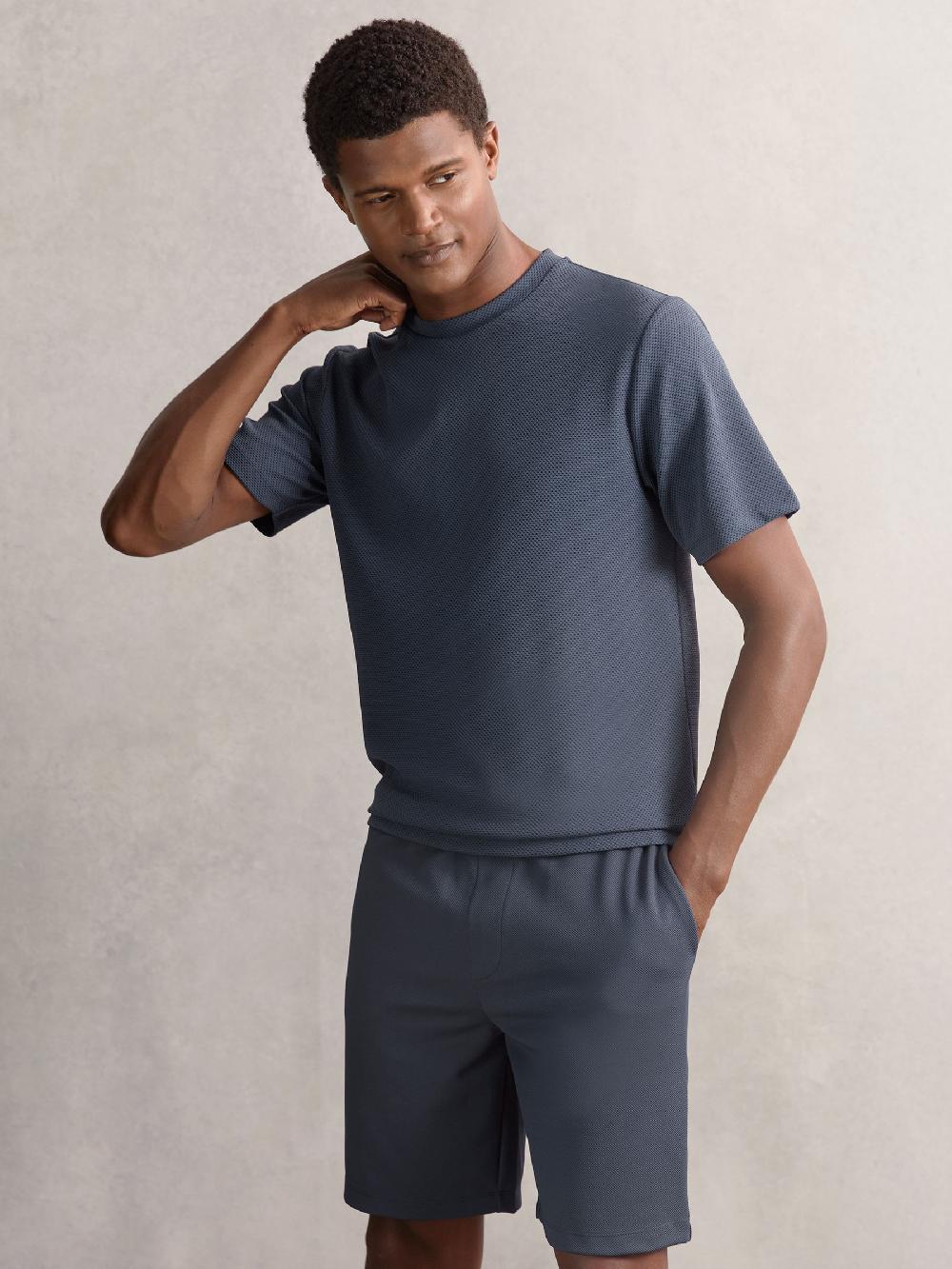 Reiss Textured Crew-Neck T-Shirt In Airforce Blue