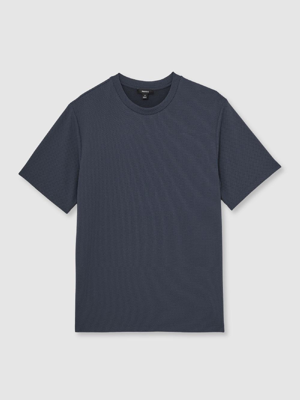 Reiss Textured Crew-Neck T-Shirt In Airforce Blue